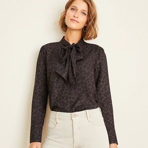 NEVER WORN Ann Taylor Leopard Print Bow Neck Top